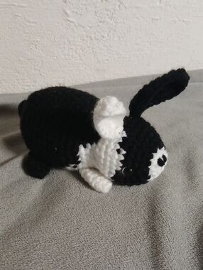 Handmade Black & White Crochet Bunny Rabbit Plush Toy